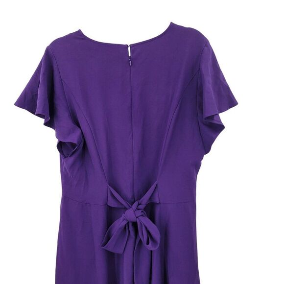 Lane Bryant Flutter-Sleeve High-Low Midi Lena Dress Sz 16 Purple Tie Waist - Picture 7 of 9